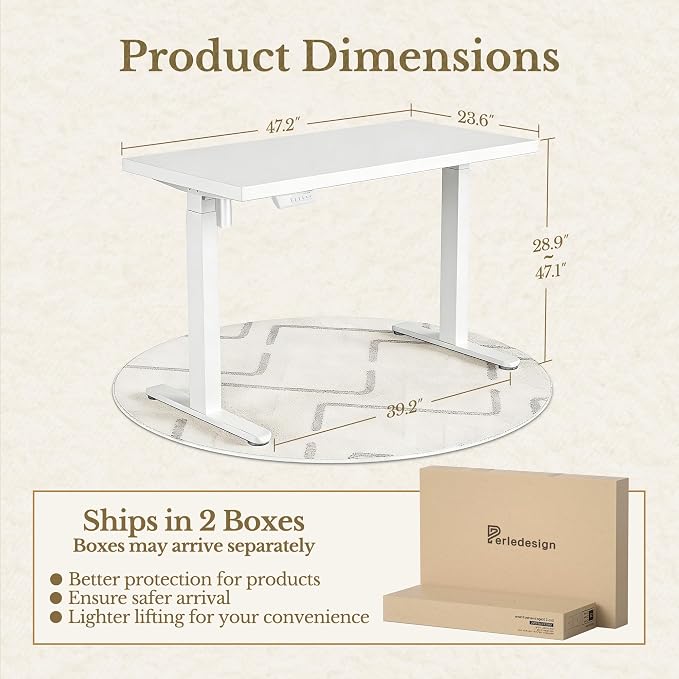 ErGear Electric Standing Desk, 48 Inch Adjustable Height Sit Stand Up Desk with 1.18" Thickness Whole-Piece Desktop, Computer Office Desk for Home Office, White - Image 2