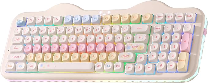 YUNZII C98 Cute Cake Wireless Mechanical Keyboard(Beige, Milk Switch) | 99 Keys with Number Pad, Hot Swap, PBT MOA Keycaps, BT5.0/2.4G/USB-C, Gasket Mount, Custom RGB Backlit for Win/Mac by YUNZIIMECHANICALKEYBOARD