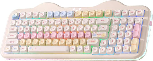YUNZII C98 Cute Cake Wireless Mechanical Keyboard(Beige, Milk Switch) | 99 Keys with Number Pad, Hot Swap, PBT MOA Keycaps, BT5.0/2.4G/USB-C, Gasket Mount, Custom RGB Backlit for Win/Mac by YUNZIIMECHANICALKEYBOARD