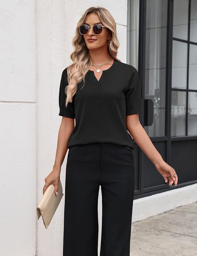 Zeagoo Women's Short Sleeve Sweater 2026 Spring Summer Tops Lightweight Casual V Neck Sweaters Dressy Work Blouses Clothes - Image 2