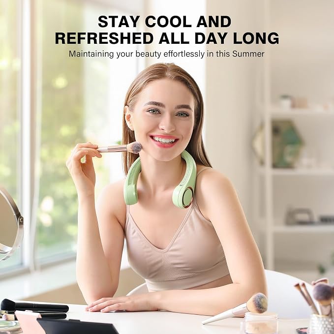 Morelax Neck Fan, USB Rechargeable Personal Fan,Hand Free Bladeless Portable Fans,4000 mAh, 3 Speeds,72 Air Faster softer 360° Cooling, Ultra Quiet,Gift Suitable for Home, Office, Travel, Sports Green - Image 4