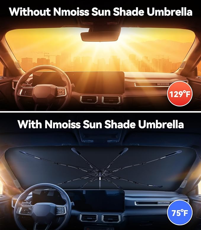 Nmoiss Windshield Sun Shade Umbrella for Mustang - [Vinyl Coating Heat Shield] Protect Car from Sun Rays & Heat Damage Keep Cool and Protect Interior, Spring Structure Edge - Image 2