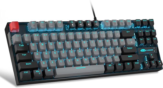 MageGee 75% Mechanical Gaming Keyboard, Blue Switch, LED Backlit, 87 Keys Compact TKL Wired Computer Keyboards for Windows Laptop PC Gamer - Grey/Black by MageGee