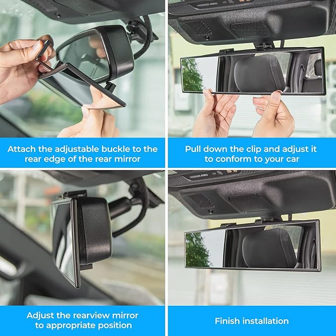 JOYTUTUS Rear View Mirror, Universal 12 Inch 2 Pack Panoramic Convex Rearview Mirror, Interior Clip-on Wide Angle Rear View to Reduce Blind Spot Effectively for Car SUV Trucks - Clear - Image 5