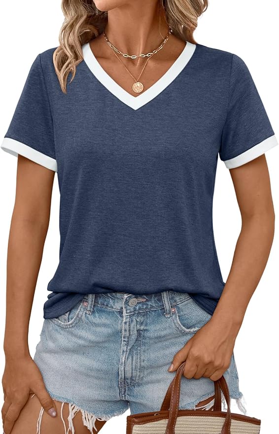 AUTOMET Womens Short Sleeve T-Shirts Summer Tops Casual Soft Tunic V Neck Basic Workout Clothes Spring Fashion Outfits 2026 by AUTOMET
