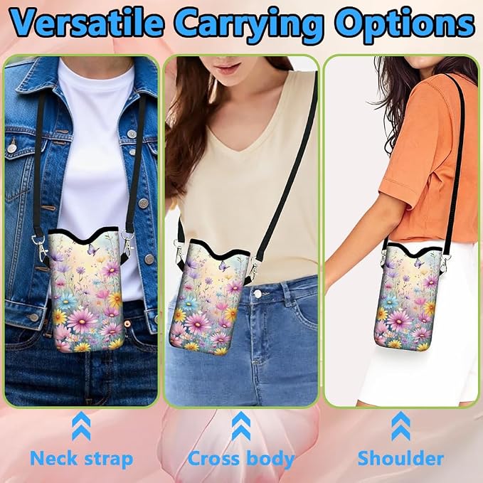 Neoprene Cell Phone Sleeve Pouch with Adjustable Strap Neck Lanyard Fits Most Smartphones 7.1 x 3.9 Inch Waterproof Phone Pouch Floral Butterfly Carrying Cellphone Case Bag for Women Men - Image 5