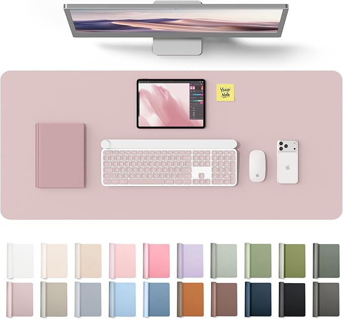 YSAGi Leather Desk Protector, Office Mat, Large Mouse Mat, Non-Slip PU Leather Blotter, Laptop Desk Mat, Waterproof Writing Pad for Office and Home(Grayish Lavender, 42" x 17.2") by YSAGi