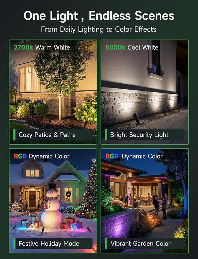 Smart RGBCW Outdoor Color Changing Spotlight, 12v Low Voltage Landscape Lighting for Yard, App & Remote Control, Replaceable Bulb, IP65 Waterproof, Transformer and Wire Not Included, 1 Pack - Image 5