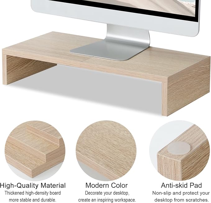 TEAMIX 20 Inch Wood Monitor Stand Riser, Wooden Desktop Stand for PC/TV/Laptop/Printer, Cozy Monitor Riser with Storage, Computer Stand Space-Saving - Image 4