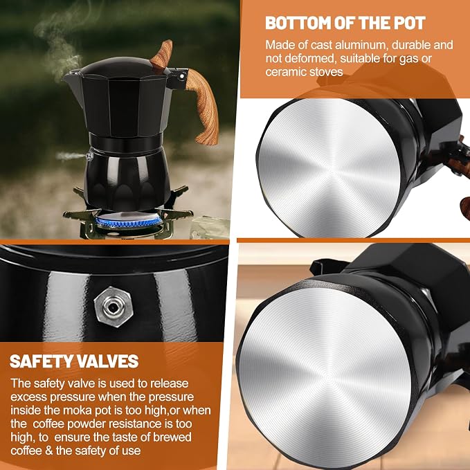 3 Cup Aluminum Espresso Stovetop Moka Pot Express Coffee Maker Percolator Italian Classic Mocha Coffee Machine for Italian and Cuban Cafe Brewing for Home & Camping 150ml 5oz - Image 6