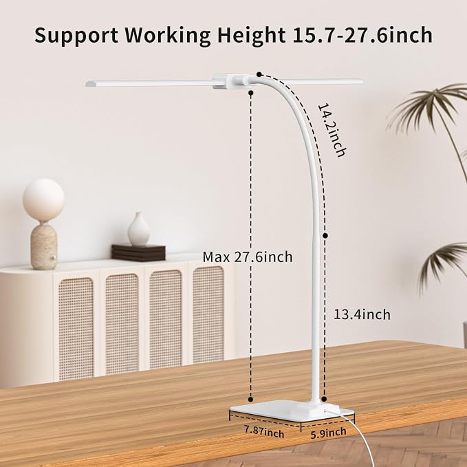 KableRika Desk Lamp Double Light: Bright Led Desk Lights for Home Office - Eye Care Reading Table Lamps with Base - Dimmable Desktop Lighting for Computer Monitor Study Drafting - Image 6