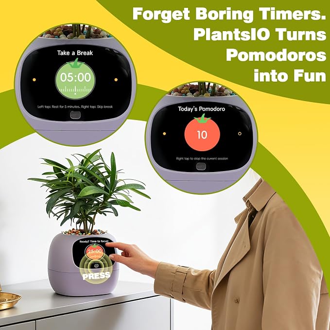 Smart Plant Pot with Visual Display – Soil Moisture, Water Level, Light & Battery Monitor, 80ml Self-Watering Reservoir, Supports 50+ Plants, Pomodoro Timer, Clock & Calendar (Purple) - Image 8