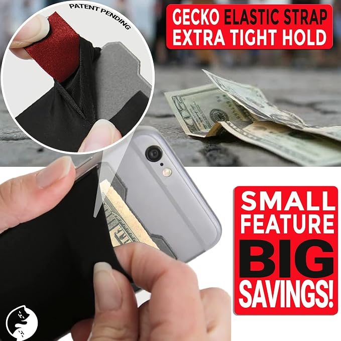 Phone Wallet - Adhesive Card Holder - Cell Phone Pouch - Stick on Lycra Pocket by Gecko - Carry Credit Cards and Cash - Image 4