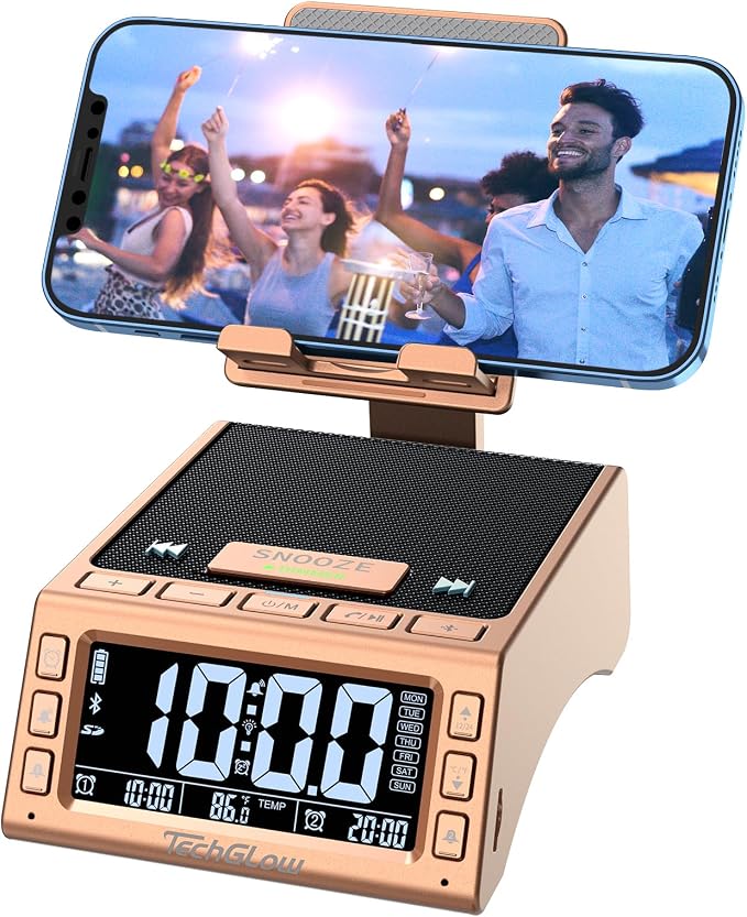 TechGlow Foldable Cellphone Stand with Bluetooth Speaker Charging Station Birthday Gifts for Men Women Mother Father Boy Girl Teens Cool Tech Gadgets-Rose Gold by TechGlow
