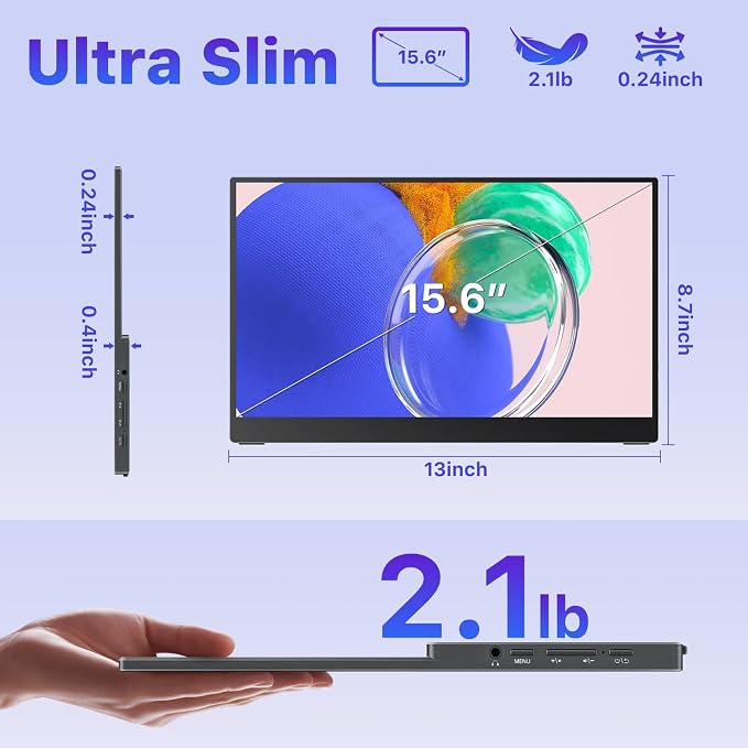 VisionOwl Portable Monitor for Laptop, IPS USB-C HDMI Travel Second Monitor for MacBook Pro Air, PC, PS5, Xbox, Portable Second Screen, Built-in Kickstand, Speakers, VESA Mountable, 15.6 - Image 8