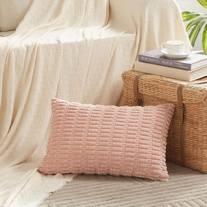 Fancy Homi 4 Packs Decorative Throw Pillow Covers for Living Room Couch Bed, Modern Farmhouse Boho Home Décor Accent Cushion Case, 20" x 12", Blush Pink - Image 2