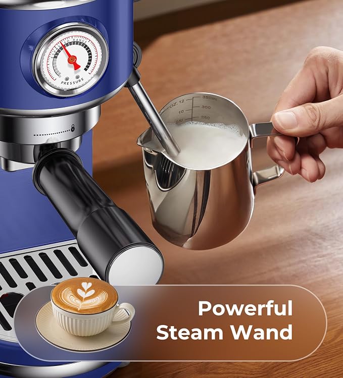 atatix 20 Bar Espresso Machine with Milk Frother, Compact Espresso Maker | Stainless Steel Coffee Machine with Precise Temp Control & 44oz Removable Water Tank for Latte, Cappuccino, Dark Blue - Image 6