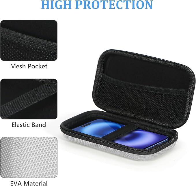 Portable Protection Hard EVA Travel Carrying Case with Mesh Pocket, Shockproof Exterior - Universal Small Electronic Tech Zipper Bag Pouch Organizer for Cell Phone, Charger, Cord, Cable - Silver - Image 4