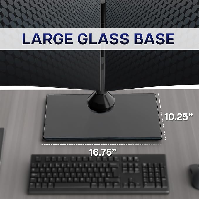 VIVO Freestanding Dual Monitor Stand with Sleek Glass Base and Adjustable Arms, Mounts 2 Screens up to 32 inch and 22 lbs Each, Black, STAND-V002FG | Articulating, Freestanding Adjustable Monitor Arm, Black with Glass Base, Computer Stand for 2 Monitor... - Image 3
