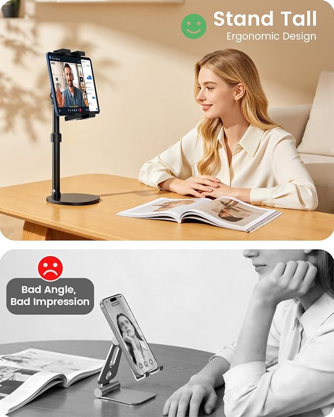 OHLPRO Heavy Duty Portable Monitor Stand for Desk, 22.83" Ultra Tall Tablet Holder with Wide Steel Base, 5.5 LB Capacity, iPad Stand Fits 5-22" Screen, iPad Pro 12.9 13, Office, Kitchen, Drawing - Image 3
