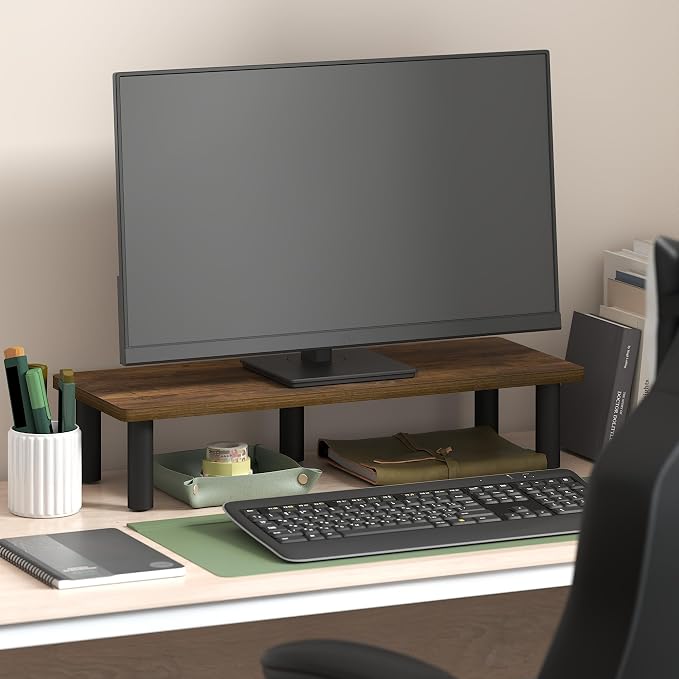 Furinno Turn-N-Tube Monitor Stand Riser, 23.6" Wide Rectangle Monitor Riser, Laptop Stand for Desk, Office Desk Accessories, Desktop Organizers and Accessories, Toolless Assembly, Amber Pine by Furinno-FitsYourSpaceFitsYourBudget
