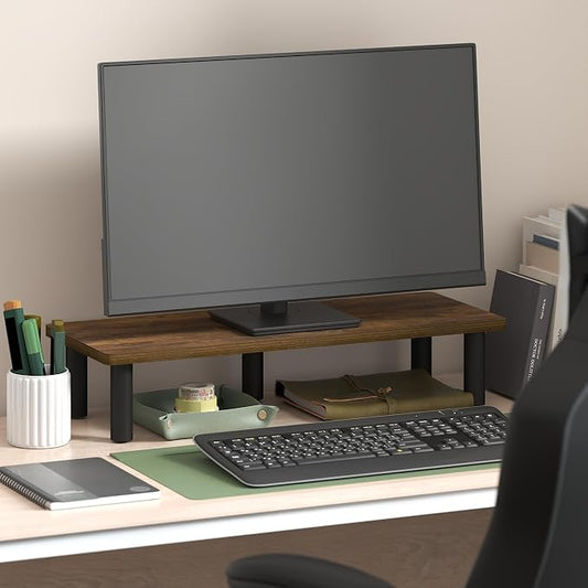 Furinno Turn-N-Tube Monitor Stand Riser, 23.6" Wide Rectangle Monitor Riser, Laptop Stand for Desk, Office Desk Accessories, Desktop Organizers and Accessories, Toolless Assembly, Amber Pine by Furinno-FitsYourSpaceFitsYourBudget