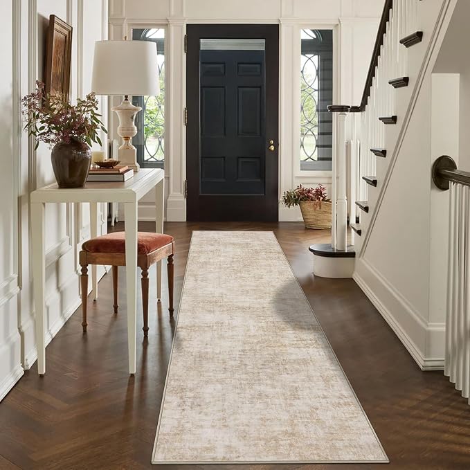 2'6''x8' Runner Rugs Washable Rug: Modern Abstract Living Room Rug Soft Anti-Skid Thin Carpet Indoor Floor Non-Shedding Carpets for Bedroom Dining Room Farmhouse Nursery Home Office - Beige - Image 6