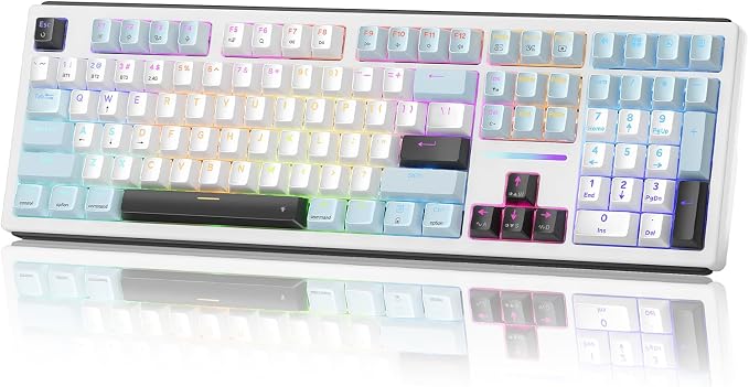 Redragon K771 Wireless Mechanical Keyboard, 108-Key Gaming Keyboard with 4 Extra Hotkeys, 5-Layer Noise Dampening, Pre-lubed Linear Switches, Hot-swap Custom RGB Keyboard for PC/Mac - Blue&White by REDRAGON