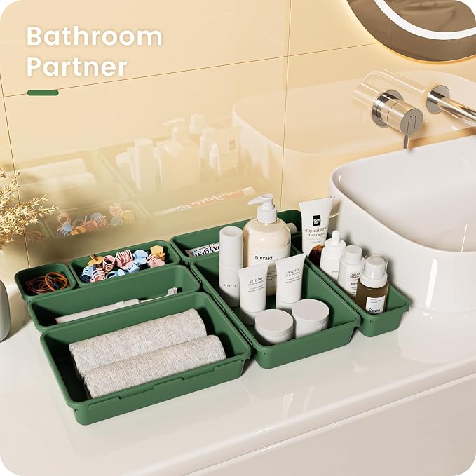 【Military Grade】A-LuGei Drawer Organizer,【】Makeup organizer,【Holds 177 Items】Bathroom Organizers and Storage,Organization and Storage,Desk Drawer Organizer for Vanity【Green】 - Image 2