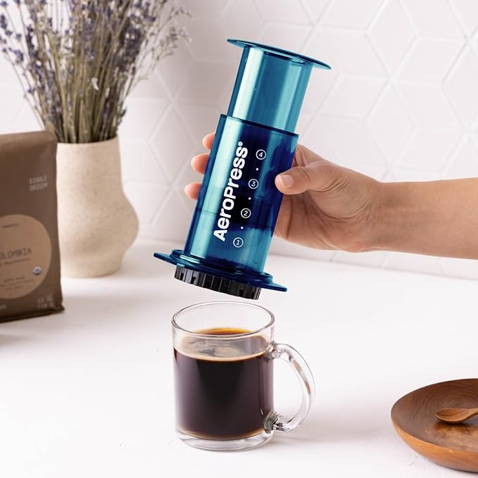 AeroPress Clear Blue Coffee Press, French Press, Pour-Over & Espresso Style | All-in-One Manual Coffee Maker, 2-Minute Brew, Less Bitterness, More Flavor, Portable, Travel & Camping - Image 5