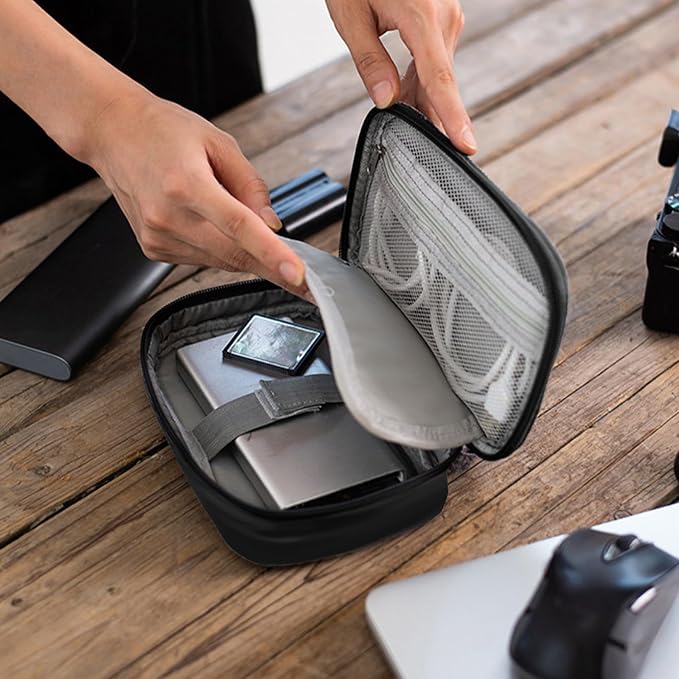 3Pcs Electronic Organizer Travel Case,Waterproof Cord Organizer Travel Cable Organizer Bag Portable Small Travel Tech Storage Pouch for Cord Charger Phone Earphone SD Card Cables Power Bank Card,Black - Image 6