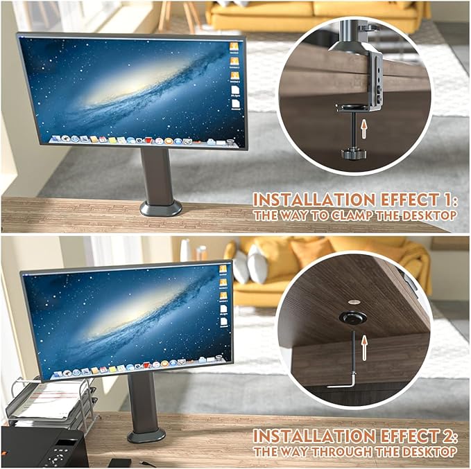 HEMUDU Single Desk Monitor Arm Mount Stand Fit for 13 inch to 32 inch Flat Curved Computer Screen with Swivel, Height Adjustable, Rotation,Holds up to 77lbs, Black - Image 4