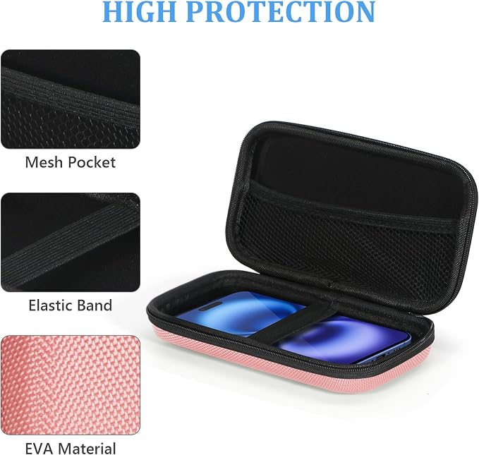 Cell Phone Carrying Case - Portable Hard EVA Charger Case - High Protection Small Zipper Travel Pouch Storage Bag Electronic Organizer for Battery, GPS, Hard Drive, Charging Cable, Cord - Pink - Image 4
