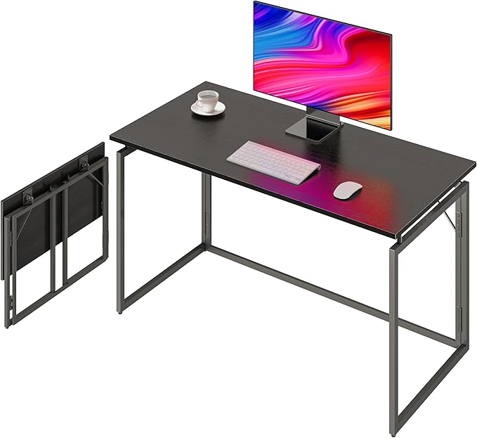 alawooder 39.4" Folding Desk: No Assembly, Wood Top for Small Spaces | 39.4 in dual-monitor workspace, holds 150 lbs, folds flat to 2.3 in, splash-proof top, home office or gaming by ALAWOODER