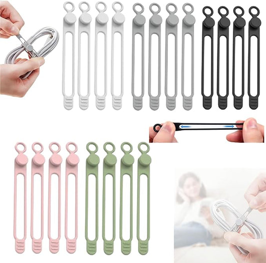Data Cable Organizer, 2026 Upgrade Silicone Headphone Organizer, Silicone Cable Ties Reusable Cable Management Organizer Multipurpose Elastic Cord Organizer for Bundling and Fastening Cable (20Pcs) by PUSKIU