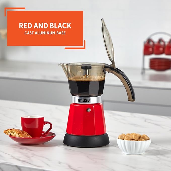 IMUSA 6 or 3 Cup Electric Espresso Coffee Maker with Cool-touch Handle, Red | Detachable Base, Visual Brewing Indicator, Durable Aluminum Construction, Ideal for Cuban and Italian Coffee - Image 4