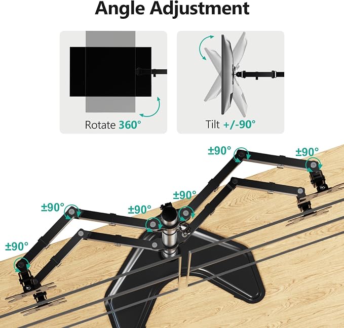 WALI 4 Monitor Stand for 13-27 inch Computer Screens up to 17.6lbs,Adjustable Quad Monitor Mount, Free Standing 4 Monitor Mount Full Motion with Tilt, Rotation, VESA Mount 75/100mm (MF004), Black - Image 5