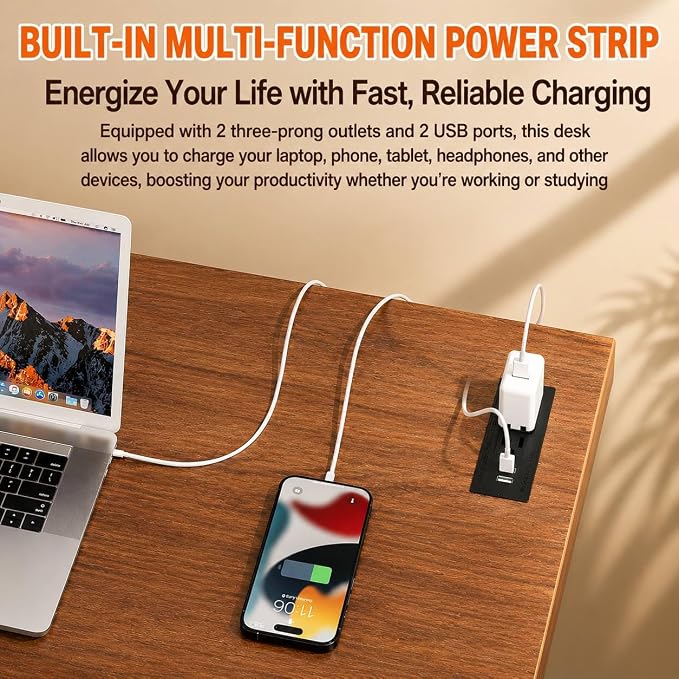 Folding Table Computer Desk - 35.8" No Assembly Folding Desk with Power Outlets & USB Charging Port, Small Desk, Foldable Office Desk, Compact Storage Portable Use for Small Space, Dark Walnut - Image 6