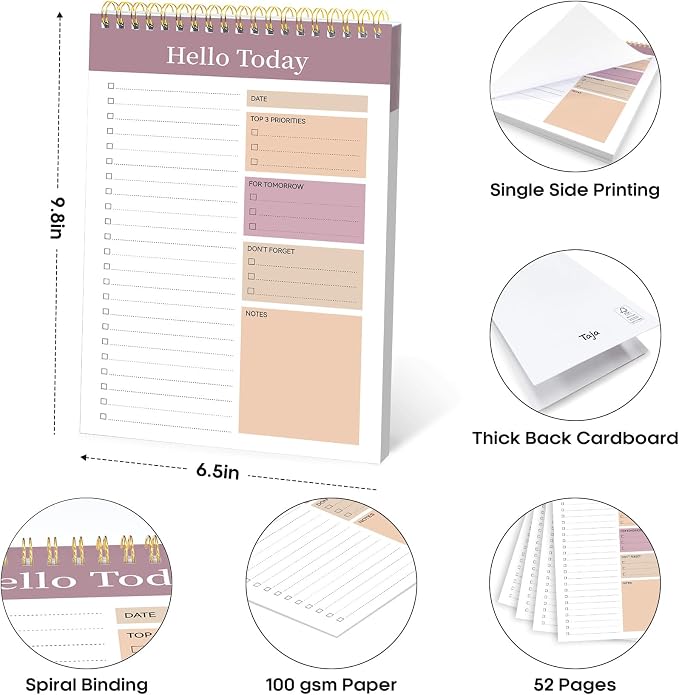 Taja To Do List Notepad, Undated Daily Planner for Work and Goal Setting | Purple, 52 Sheets, 9.8" x 6.5" , for Office, Home and school, Daily Task Planning, Notes and Everyday Organization - Image 6