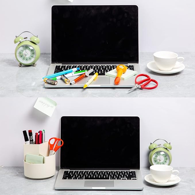 Desk Pencil Pen Holder, 3 Slots 360-Degree Spinning Organizers, Desktop Storage Stationery Supplies, Cute Cup Pot for Office, School, Art Supply, Kids - White - Image 4
