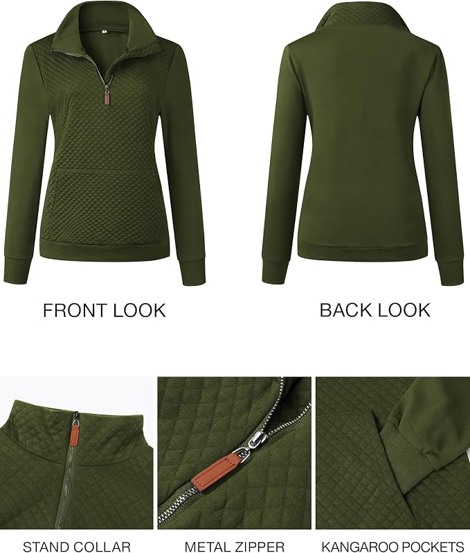 BTFBM Women Fashion Quilted Pattern Lightweight Zipper Long Sleeve Plain Casual Ladies Sweatshirts Pullovers Shirts Tops - Image 5