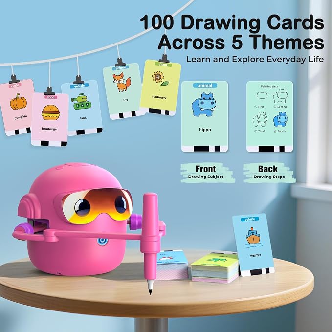 Drawing Robot for Kids with 100 Cards, Montessori Painting Learning Toys for 3 4 5 6 7 8 Year Old Boys Girls,Voice Interactive Early Learning Educational Drawing Toy Gift for Birthday Party - Image 4