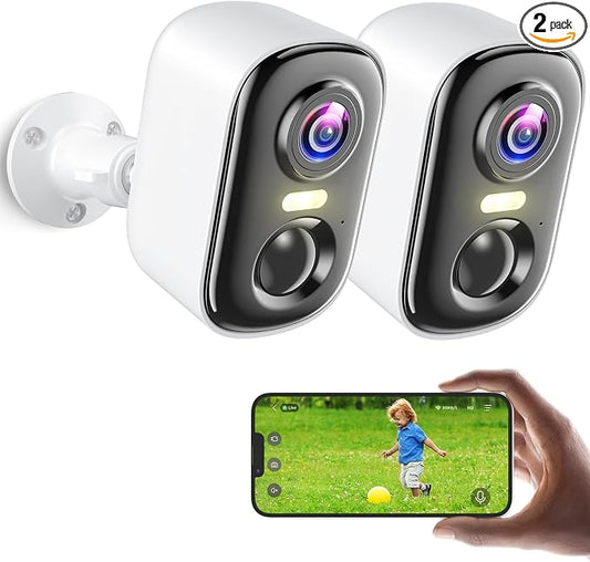 2K Security Cameras Wireless Outdoor, 2 Pack Battery Powered WiFi Cameras for Home Security with AI Motion Detection, Color Night Vision, Siren Alarm, 2-Way Talk, IP66 Waterproof, Cloud/SD Storage by MISECUSecurityCamera