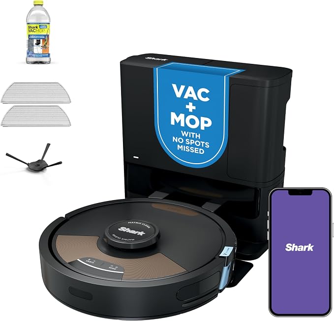 Shark Matrix Plus 2in1 Robot Vacuum & Mop with Sonic Mopping, Matrix Clean, Home Mapping, HEPA Bagless Self Empty Base, CleanEdge, for Pet Hair, WiFi, Black/Brass, AV2620WA by Unknown