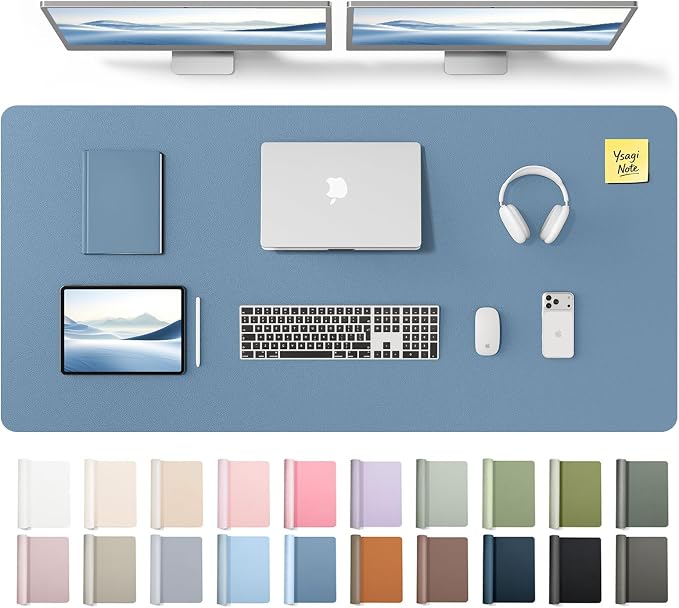 YSAGi Leather Desk Pad Protector, Office Desk Mat, Large Mouse Pad, Non-Slip PU Leather Desk Blotter, Laptop Desk Pad, Waterproof Desk Writing Pad for Office and Home (Blue,55" x 24") by YSAGi