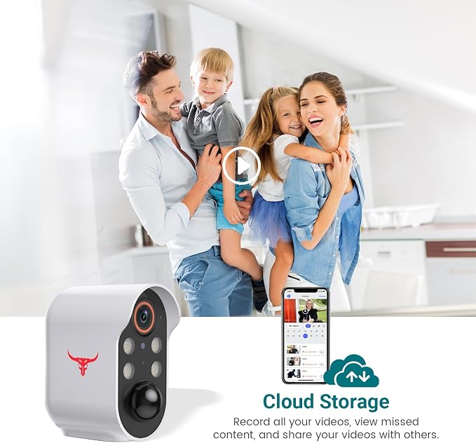 1080P Wireless Security Camera Outdoor, Battery Powered, AI Human Detection, Color Night Vision, 2-Way Audio, IP65 Waterproof, 2.4G Wi-Fi, Cloud Storage (4 spotlights) - Image 4