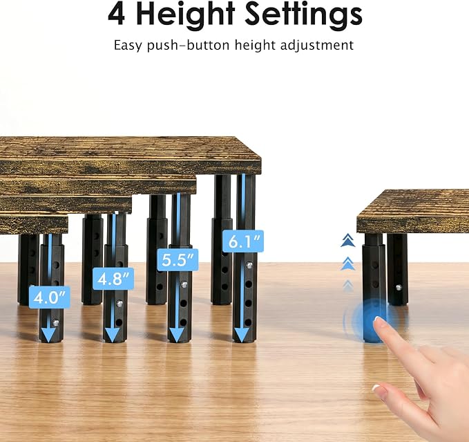 ECOLOVI Adjustable Wood Computer Monitor Stand Riser for Desk, Office Desk Organizer and Accessories for Monitor, Laptop, PC, Printer, Office Desk Accessories Workspace Organizer for Home Office Supplies, Brown 2-Pack - Image 2