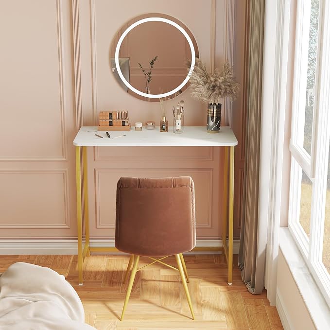 WOHOMO Folding Desk, 39.4" Foldable Computer Table for Small Spaces, Gold | Easy Assembly and Fold, Sturdy Home office desks for Study Bedroom Dorm Space Saving Writing Work Apartment - Image 3