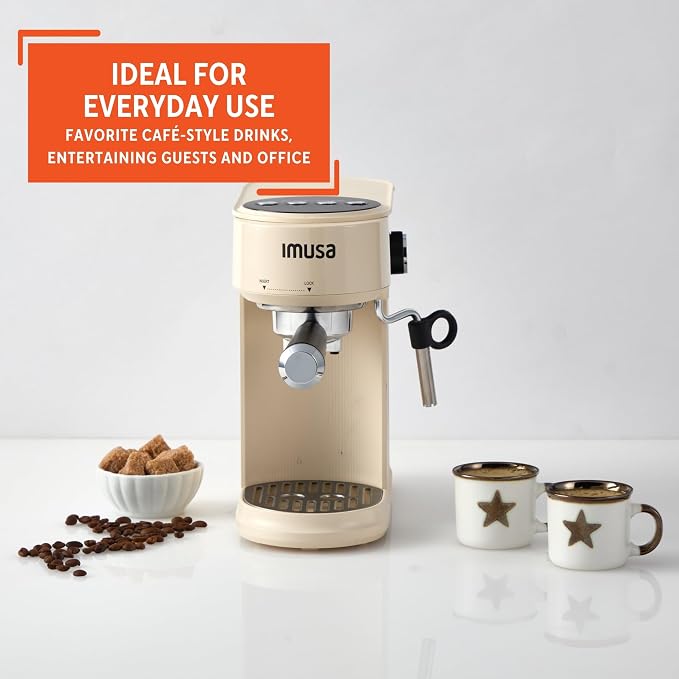 IMUSA 1 or 2 Cup Electric Slimbrew Espresso Cappuccino Coffee Maker, Almond | Milk Frother for Cappuccino, Thermoblock Fast Heating System, Compact Design, Makes Latte, Macchiato, Mocha, Hot or Iced - Image 7