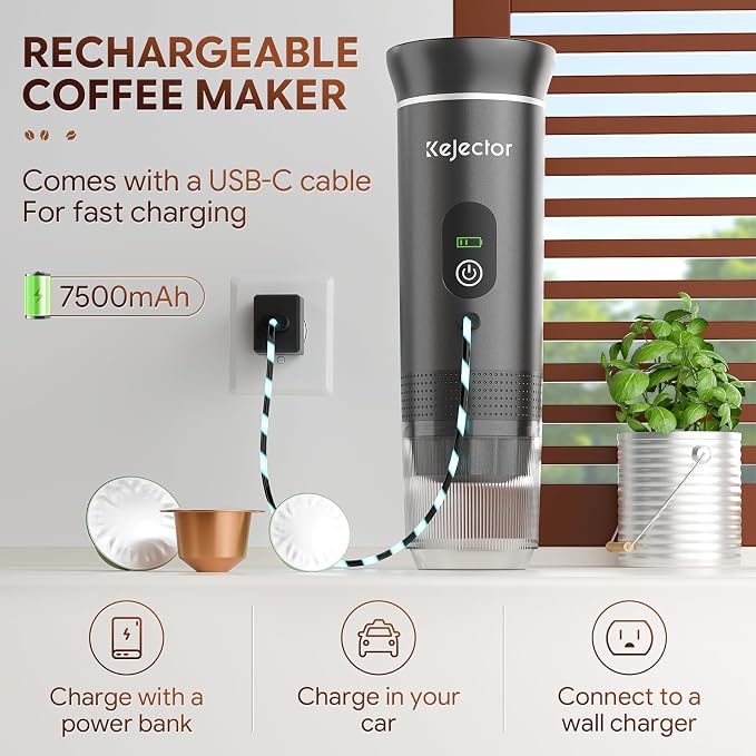 Portable Coffee Maker Espresso Machine Cafetera Portatil Personal Rechargeable Coffee Maker Small for Travel Camping usb-c Battery Espresso Maker, 3-IN-1 Compatible with Ground Coffee & NS Capsule - Image 7